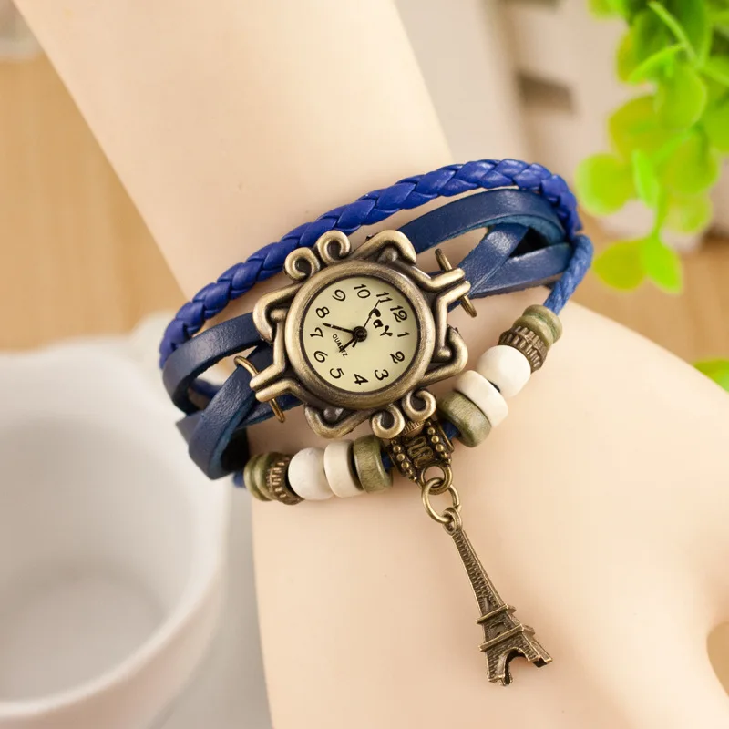 

Wholesale Retro Woven Handmade Classic Leather Strap Roma Number Dial Quartz Watch Bracelet BR1694