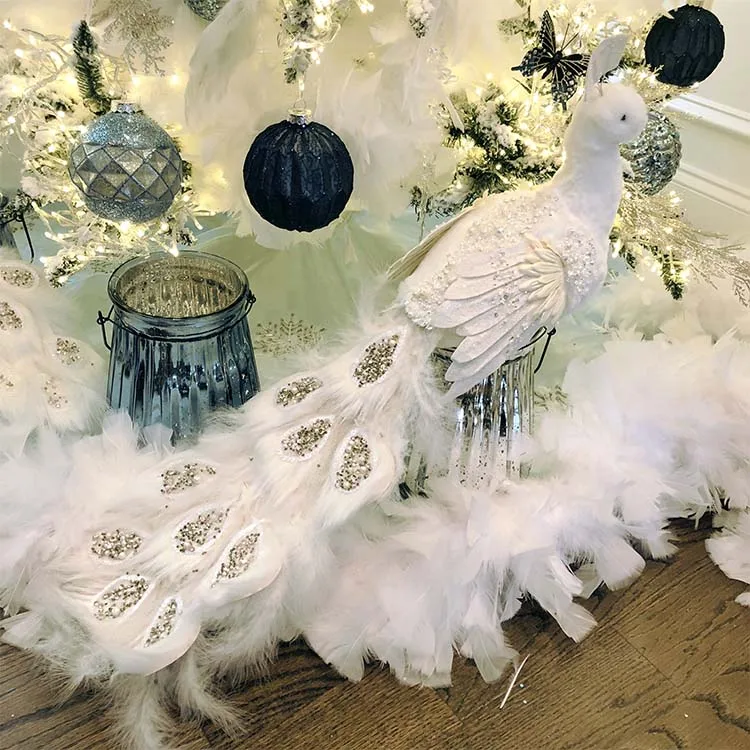 Customized Design Real Feathers Colorful Peacock For Christmas Tree