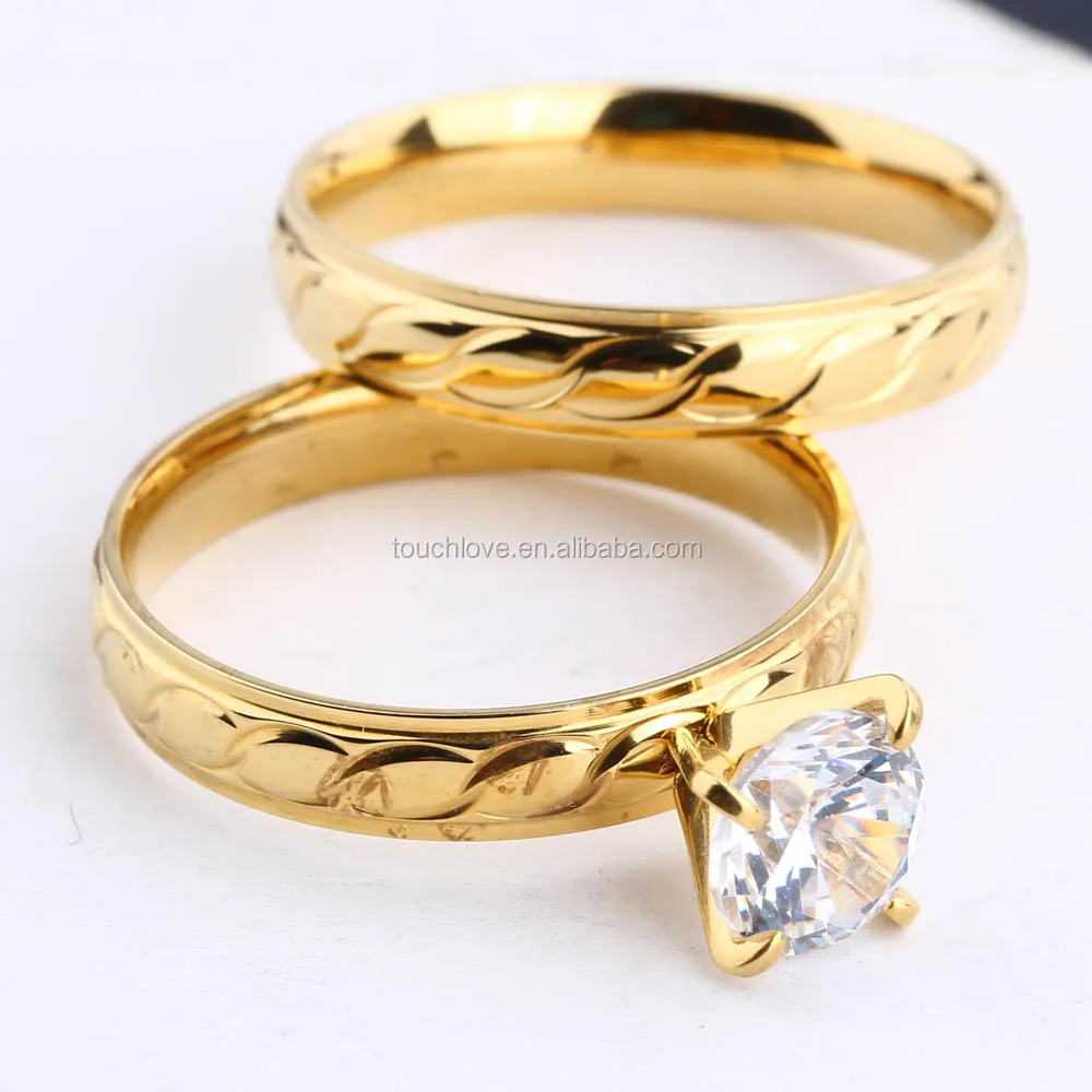 

New Fashion Ring Crystal Ring Engagement Gold Ring Set, N/a