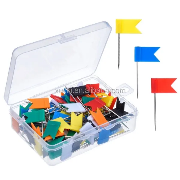 

Free shipping Assorted 7 Colors 100 Pieces per package Map Flag Push Pins Tacks, Red, yellow, green, blue, white, black,orange