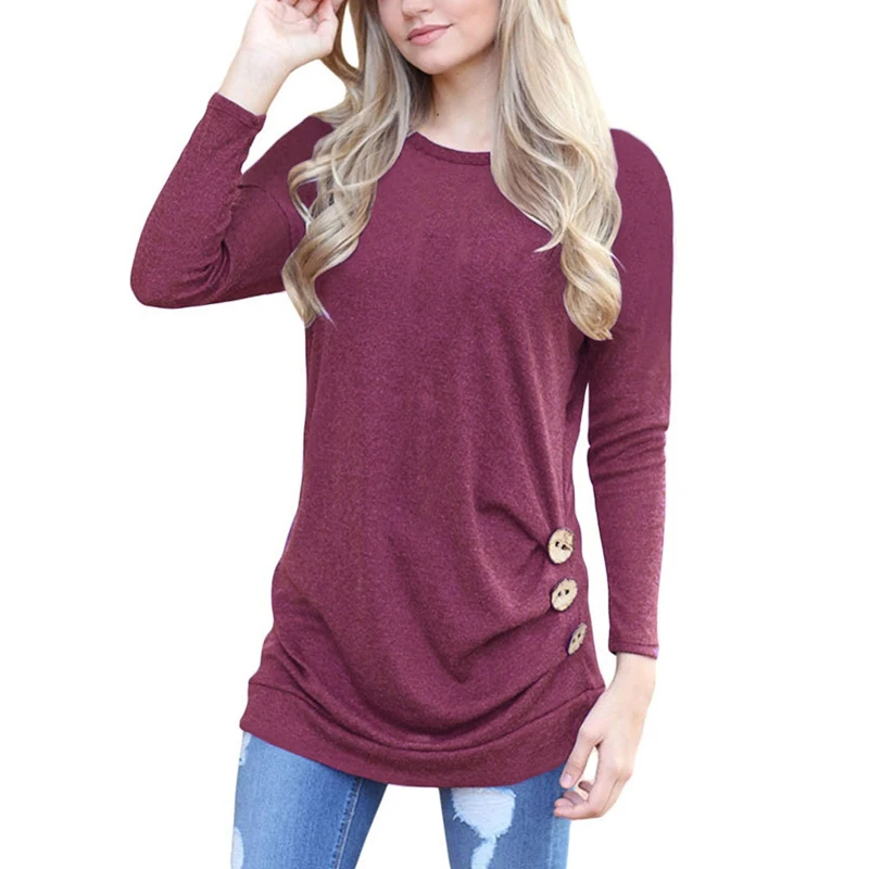 

Spring Girl raglan sleeve T shirt with buttons Long sleeve slim T shirt Women, Black;dark blue;grey;green;khaki;pink;purple;wine red