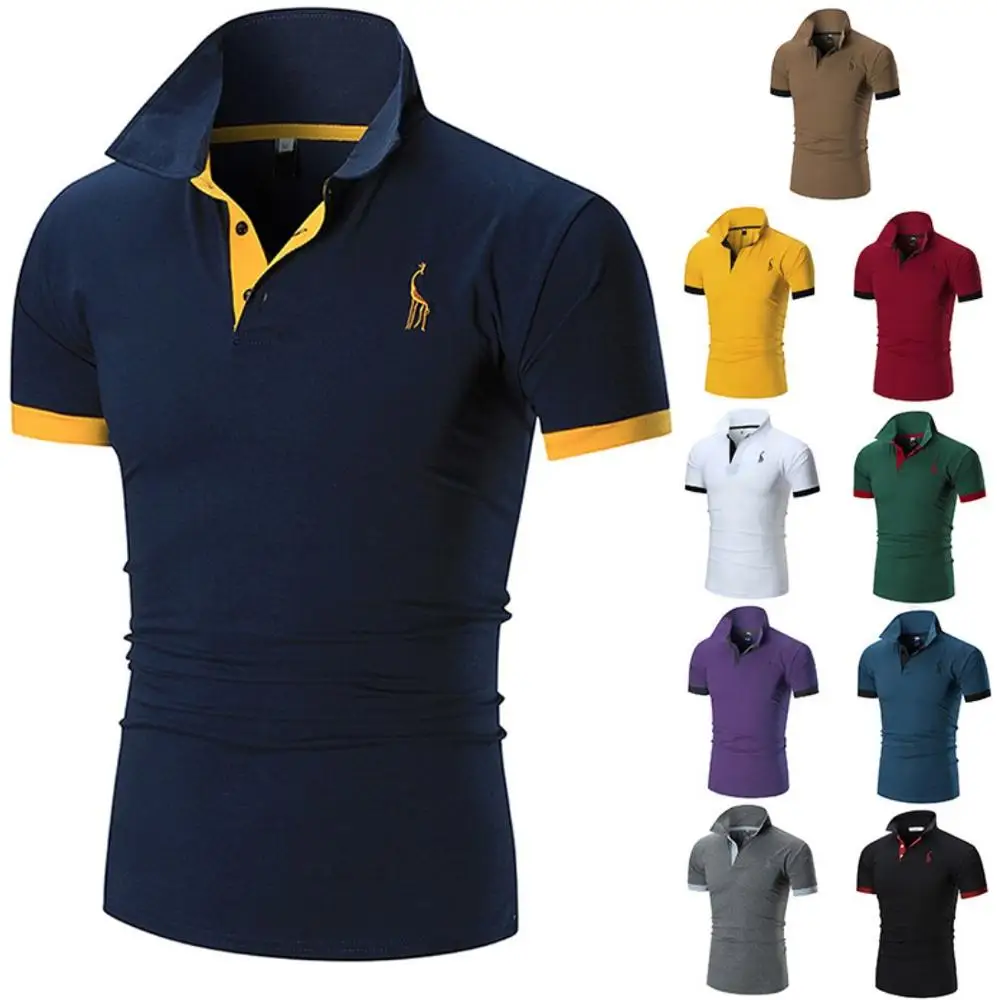Herren Poloshirt Basic Kontrast Kragen Kurzarm Polohemd T-shirt Polo Shirts Tee 