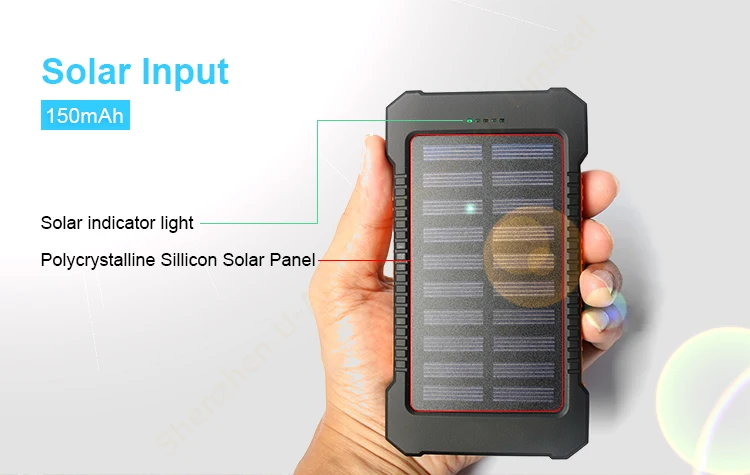 solar power bank 8000mAh extreme mobile phone battery charger pack dual USB LED lights with climbing hook - ANKUX.COM