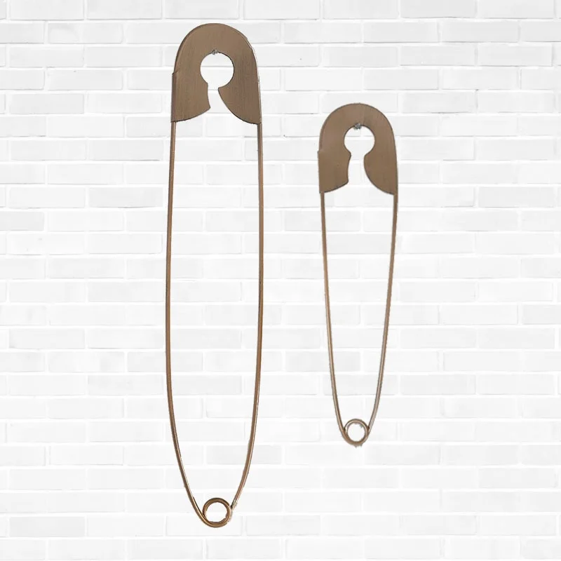 

Large hanging rustic metal safety pin wall art decoration set of 2