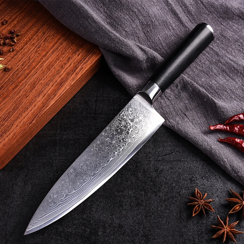 

8 Inch Professional Japanese Damascus Steel Kitchen Chef Knife, Black