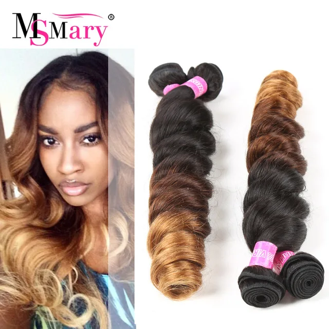 

Hot Ombre Human Hair 4 Bundles 3 Tone Weave Ms Mary Peruvian Loose Wave, Colored #t1b/4/30;ombre peruvian hair;ombre hair