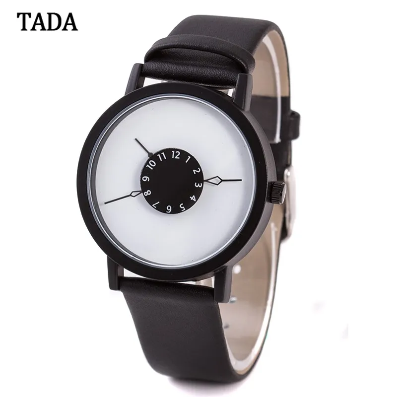 

high quality tada leather band special turntable analog display japan imported quartz Waterproof women men fashion wrist watch