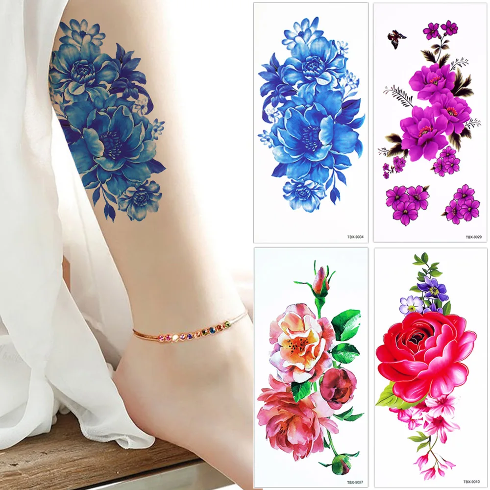 

TBX Colourful Flowers Temporary Tattoo for Sexy Woman Beautiful Girl Tattoo Sticker, Metallic / colorful / customized