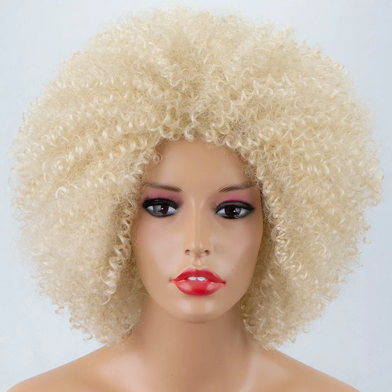 

Fashion Heat Resistant Fiber Hair Cosplay Wig Afro Kinky Curly 613 Blonde None Lace Machine Made Synthetic Wig