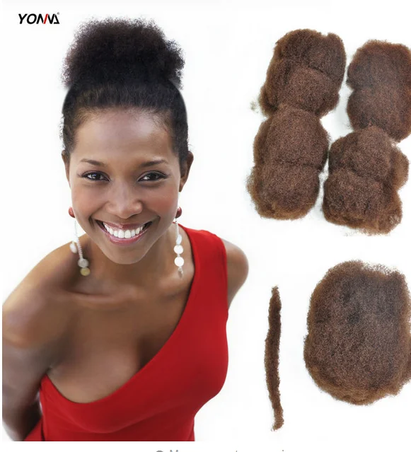 

YOTCHOI 4PCS/LOT TIGHT AFRO KINKY BULK HAIR 100% HUMAN HAIR FOR DREADLOCKS,TWIST BRAIDS DARK BROWN 6#