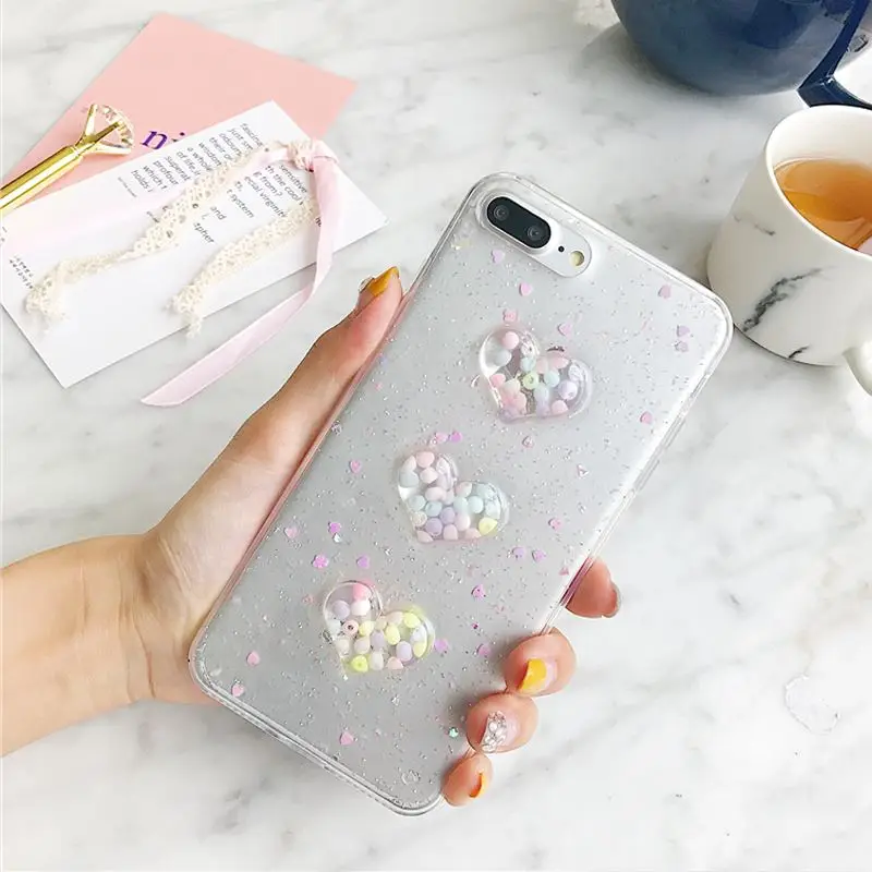 

Glitter Powder Soft TPU cases For iphone 7 Plus Cute DIY Bling Sequins Love Heart Phone Cases Ultra thin Clear Gel Shell cover