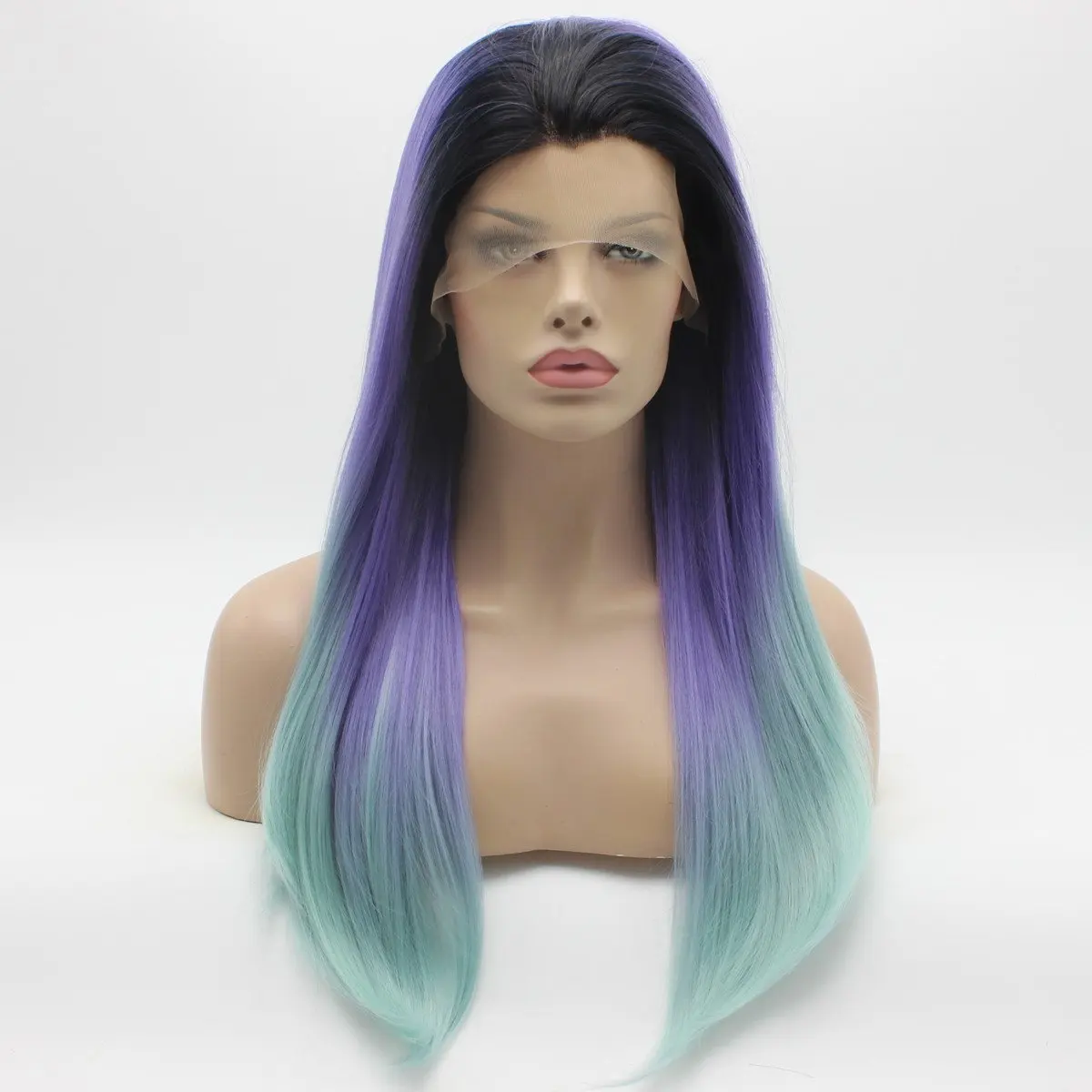 Buy Lushy Straight Long Three Tone Ombre Dark Root Purple Light Blue Wig Half Hand Tied Heat Resistant Heavy Density Synthetic Lace Front Wig In Cheap Price On Alibaba Com