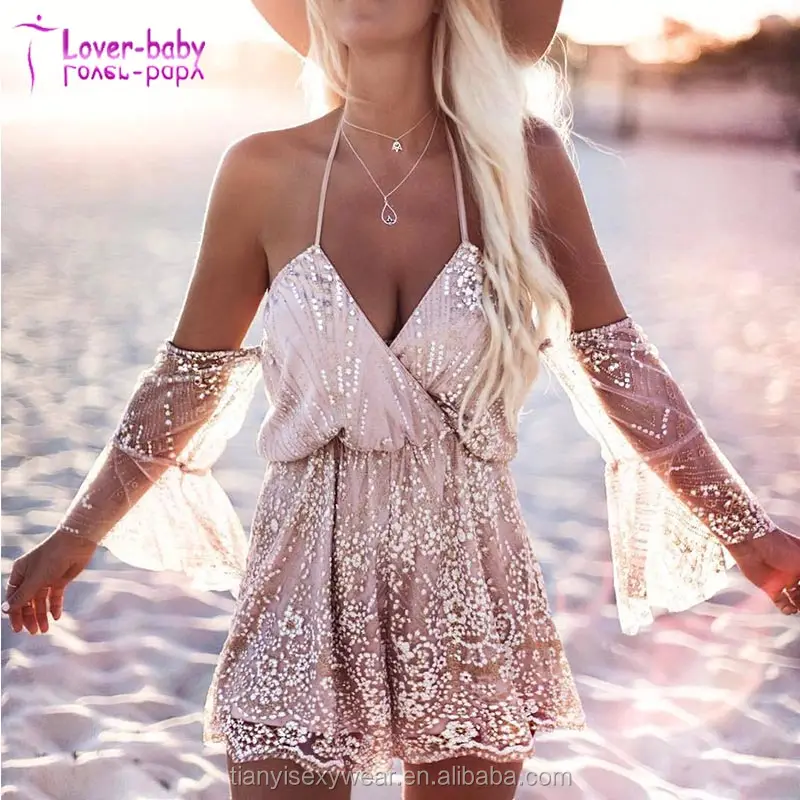 

Summer High Quality Sequin Embroidery Short Sleeve Romper For Women, N/a