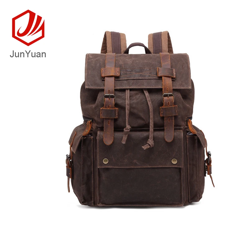 Travel Canvas Leather Backpack Rucksack Camping Laptop Hiking School ...