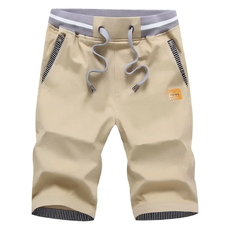 

Summer Popular Mens Cotton Shorts Elastic Waist Pockets Casual Shorts, Khaki,black,light khaki,dark blue,light blue