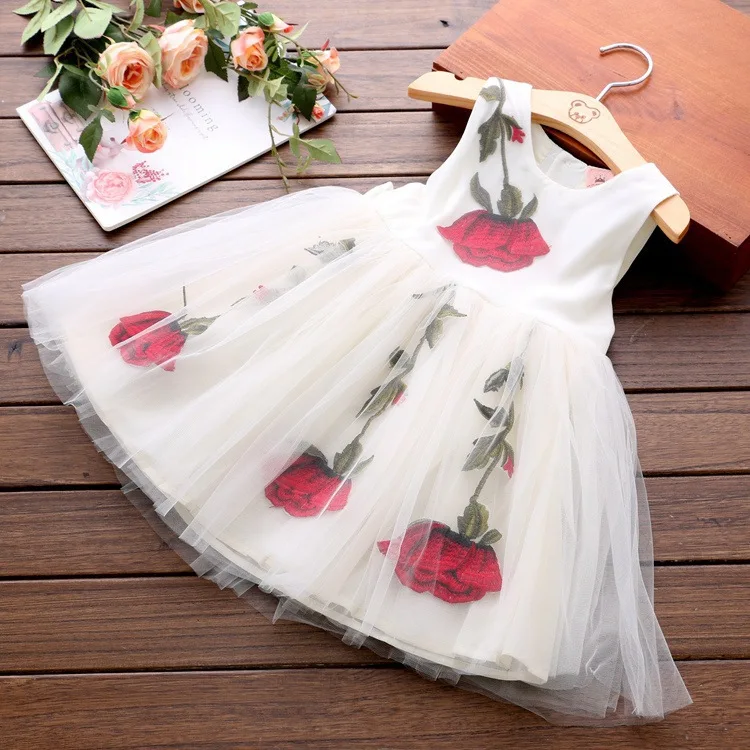 

latest new design children summer dress baby girl rose flower party dress, As picture