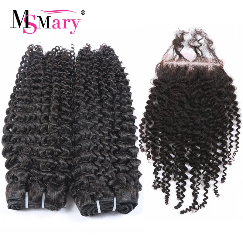 

Hot Selling 2017 Bundles With Closure Kinky Curly Hair Retail Online Shopping Cuticle Aligned Hair, Natural color