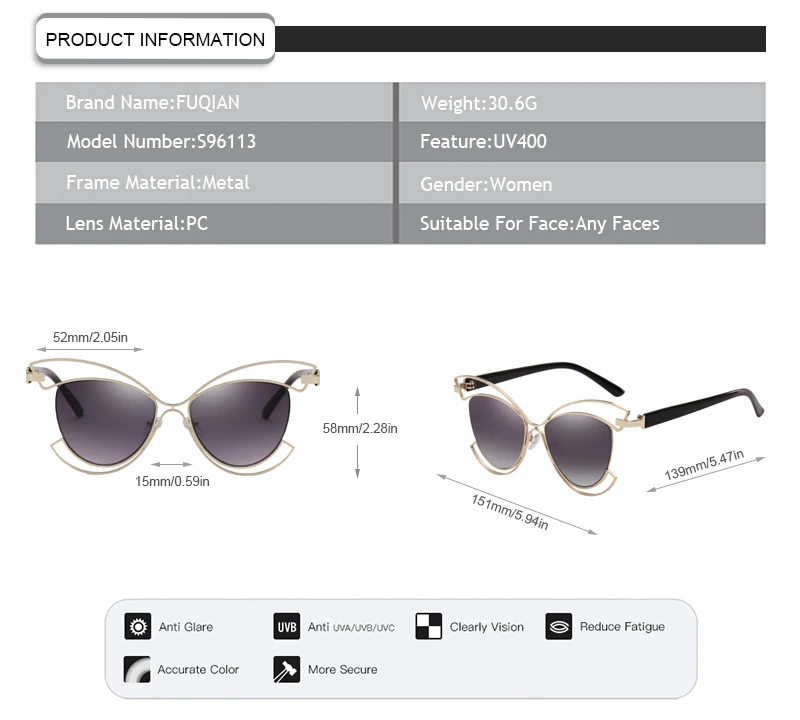 2019 Cutout Half Metal Frame OEM Cat 3 UV400 Designer Women Sunglasses