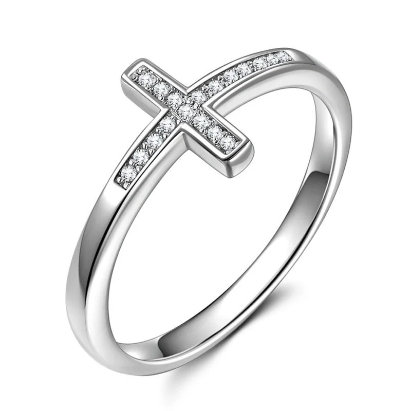 

CAOSHI Simple Faith Cross Shape Finger Rings Women 925 Silver Rings Jewelry Dainty Cross silver Ring