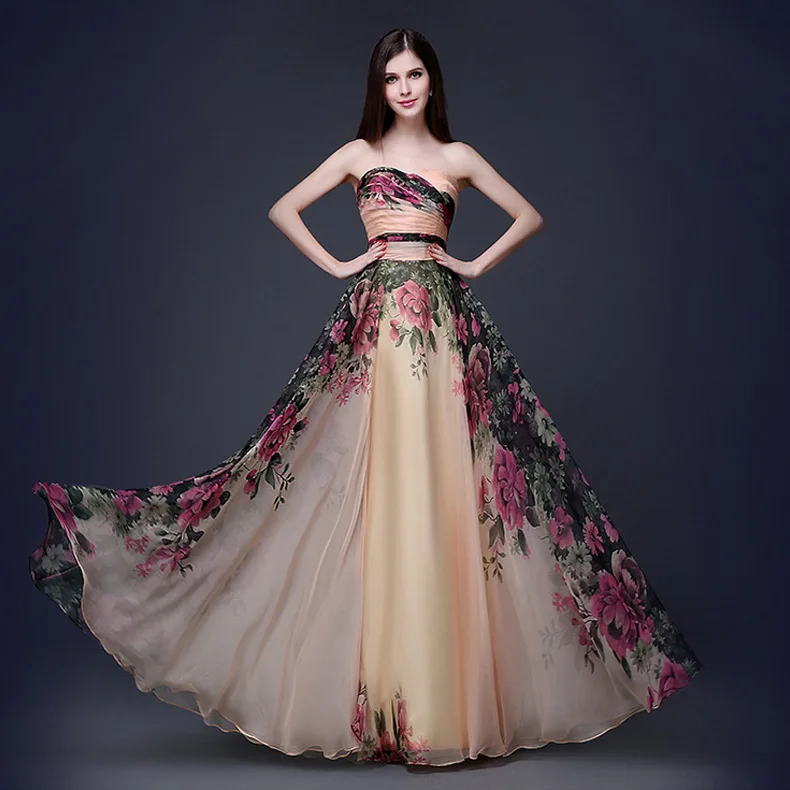 

YQ511 Ebay hot sale long flower printing women prom dress, As shown