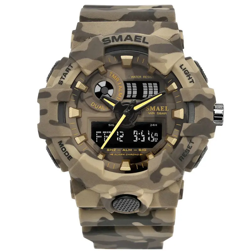 

SMAEL 8001 Men Quartz & Digital Watch Camouflage Military Sport Watches LED Clock Wristwatch Waterproof, 3 color for choice