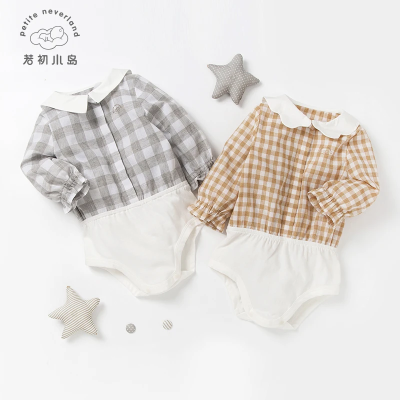 Boutique organic cotton plaid newborn romper baby bodysuit blouse shirt