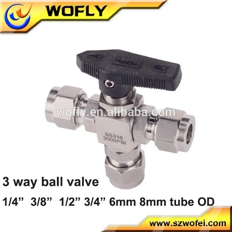 Ball Valve Nitrogen Oxygen Helium 3way Gas Ferrule Threeway Ball