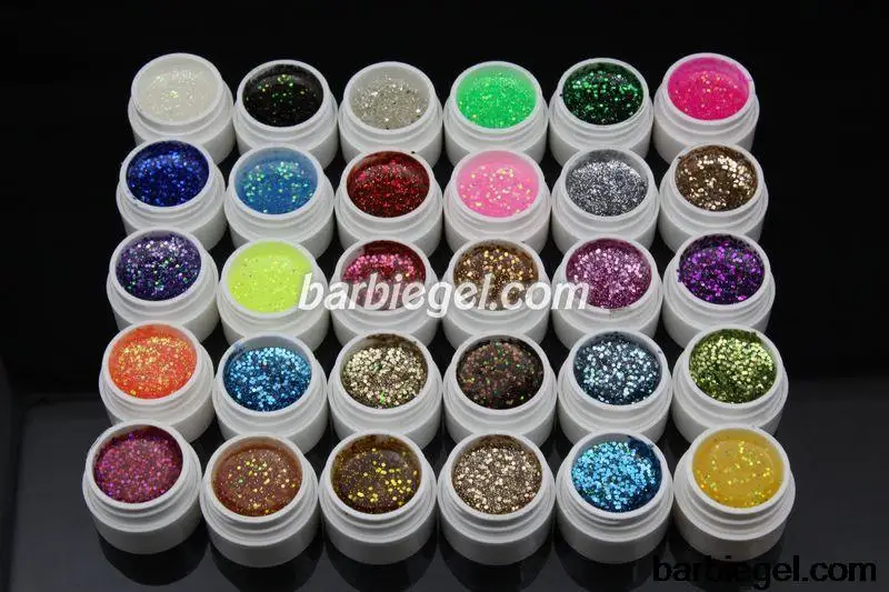 30 Glitter Paillette UV Gel with Mix Glitter Paillette for UV Nail Art Tips Extension Decoration