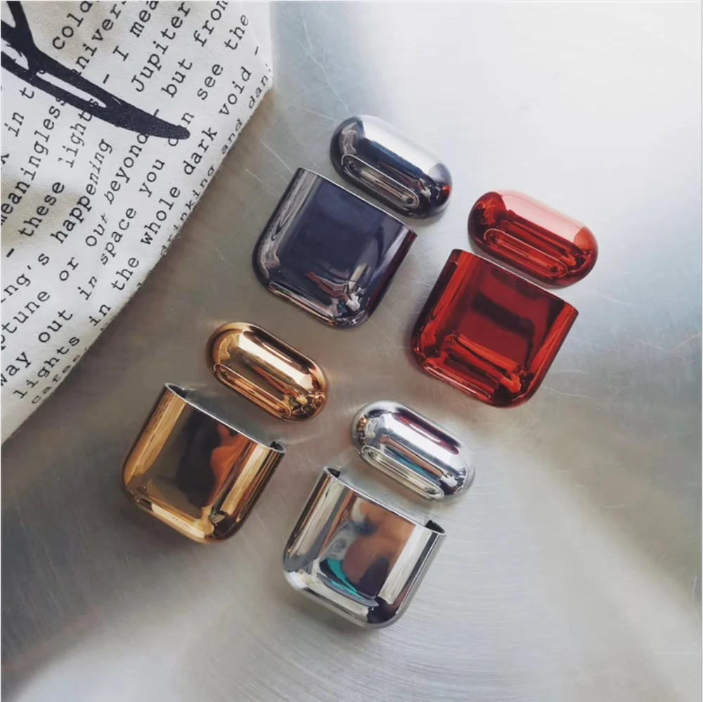 

Metal Glossy PC Hard Case Luxury Electroplated Shiny Mirror Cover Shell for Airpods, 4 colors;customized available