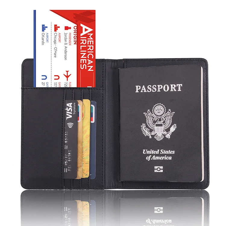 

Multi-purpose Rfid blocking tri-fold leather rfid travel passport wallet for men and women, Black, gray, blue, red, green, orange