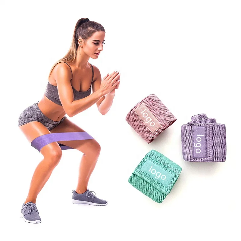 

Latest Fabric Elastic Resistance Bands Set Of 3 Hip Circle Gym Fitness for leg and Butt With Rubber Logo, Yellow,red,green,blue,black,purple,gray