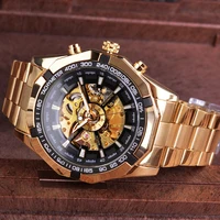 

Dropshipping Luxury FORSINING Brand All Golden Stainless Steel Waterproof Casual Man Automatic Wristwatch jam tangan