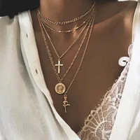 

Artilady Boho Multilayered Necklace Rose Cross Pendant Jewelry Necklace Layer Chains for Women and Girls