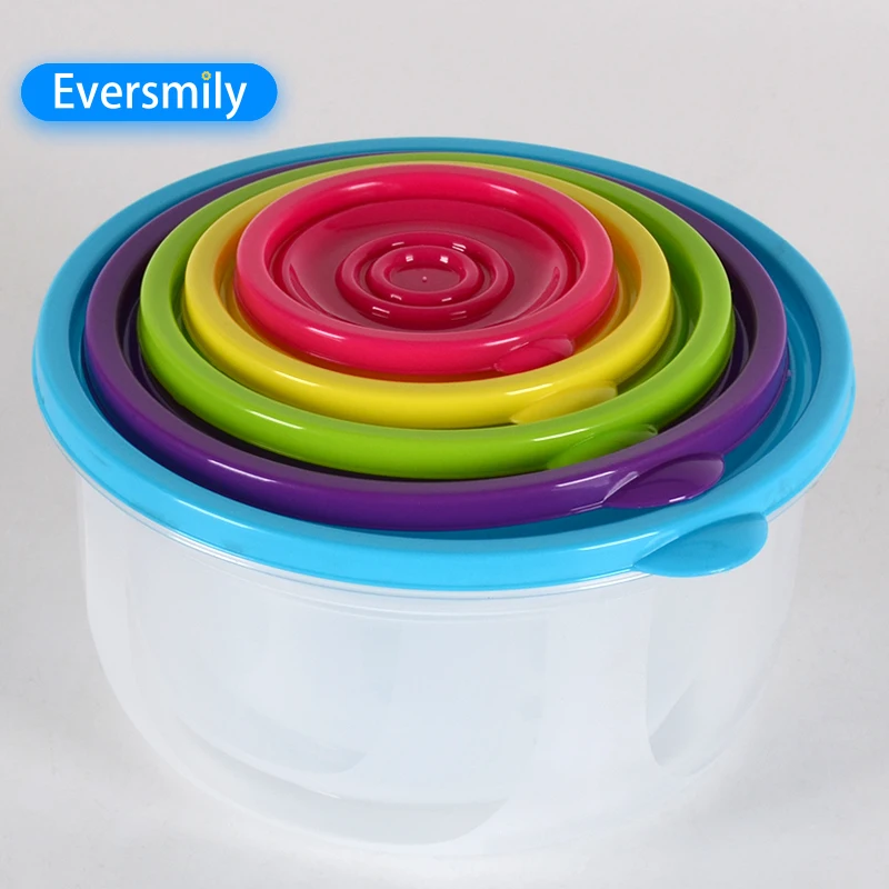 

Promotional Food Storage Plastic Food Container 5 Piece One Set Colorful Preservation Box