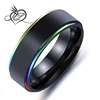 7MM Stainless Steel Mens Promise Black Wedding Colored edges Rings Bands