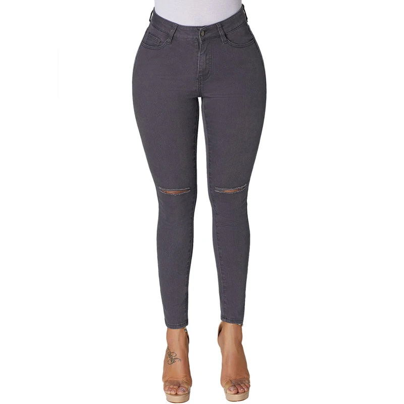 

Factory Direct Sales fashion ladies Slit Knee denim jeans pants