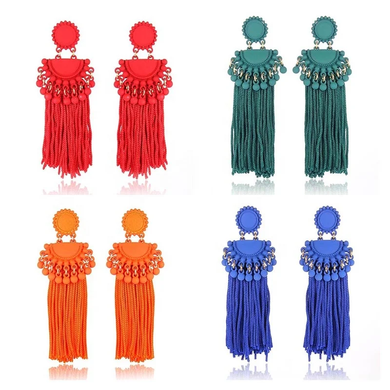 

Ethnic Bohemia Female Long Tassel Earrings Dangle Drop Earrings for Women Fashion Jewelry Pendientes oorbellen Fashion, Photo color