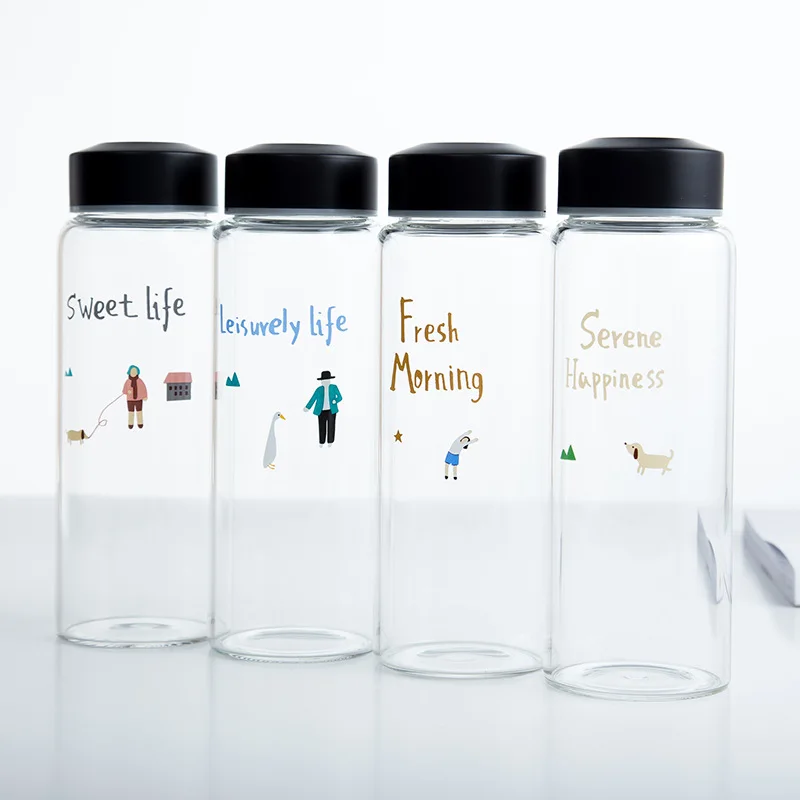 

2016 new punctuation design kids drinking glass bottles/school water bottle for kids, 4 designs