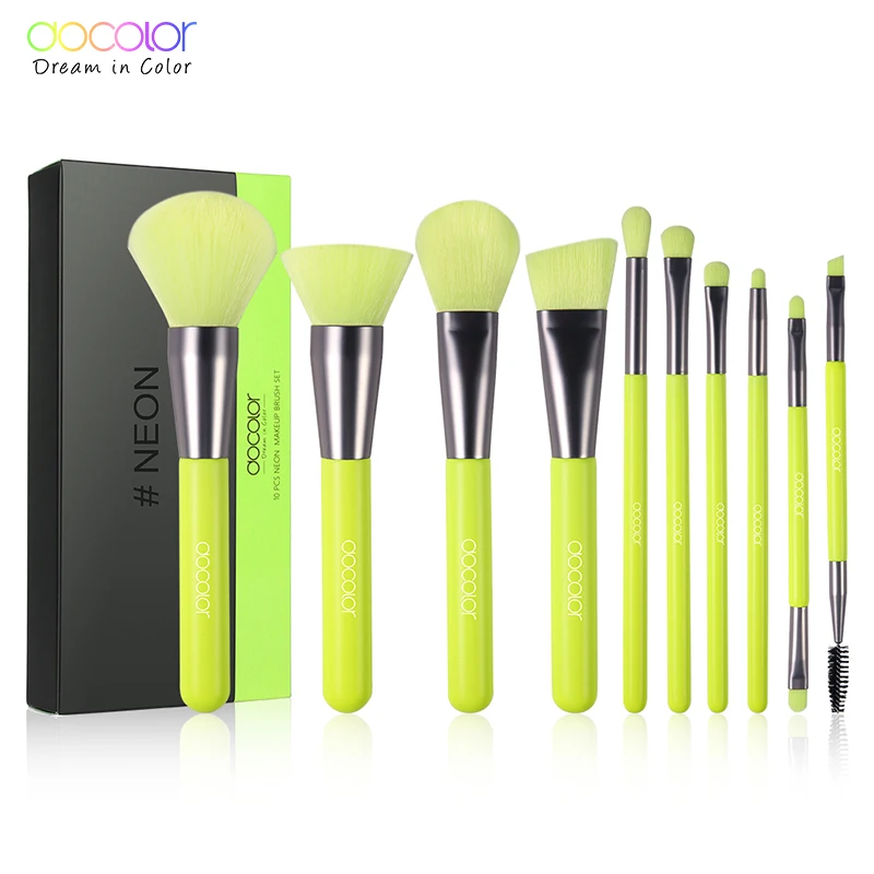 

Docolor N1001 private label Neon yellow synthetic10 pcs makeup brushes, Customized color