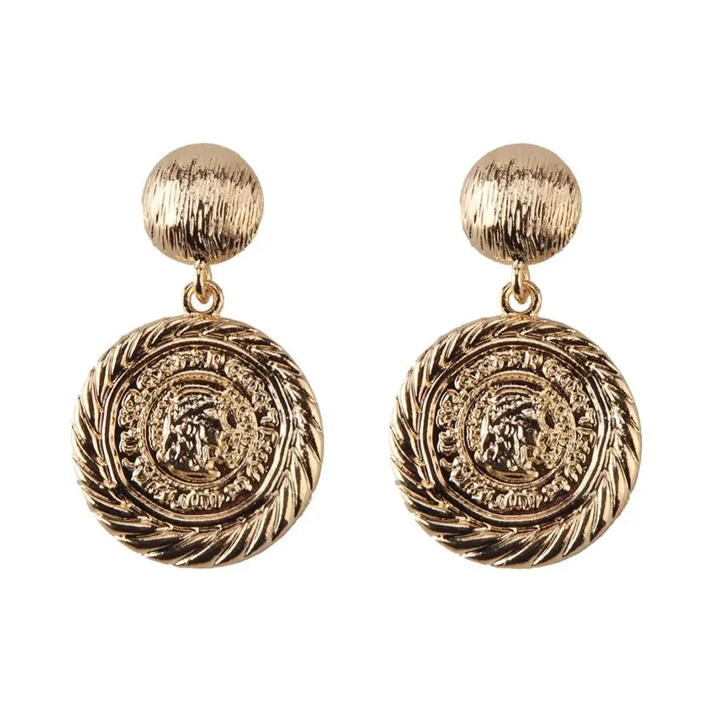 

Fashion Metal Gold Plating Round Queen Avatar Drop Earring For Girls, Picture