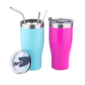 Image of Travel Tumbler With No Spill Straw, Hot Water Thermos Mug, Stainless Steel Coffee Mug 20 Oz Travel Tumbler ^