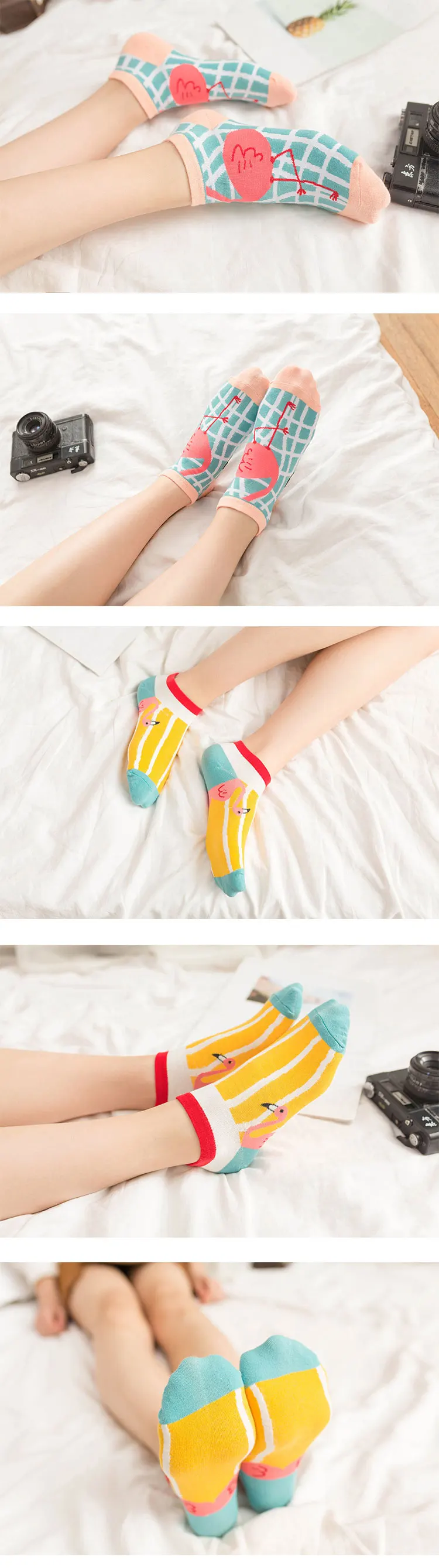 LRTOU Wholesale Flamingo Patterned Womens Low Cut Happy Sock Custom Cotton Cute Ankle Socks For Women