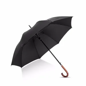 Image of 25inch 210T pongee windproof auto open straight umbrella curved wooden handle