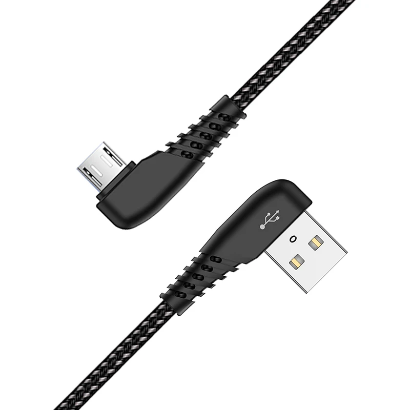 

New mould nylon braided PVC jacket 90 degrees elbow high speed charging transfer right angle micro USB data cable for Android, Black/white/red
