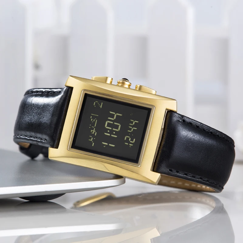

Fashion Qibla Compass function islamic Prayer Watch with Azan Time wrist watch for man, Gold