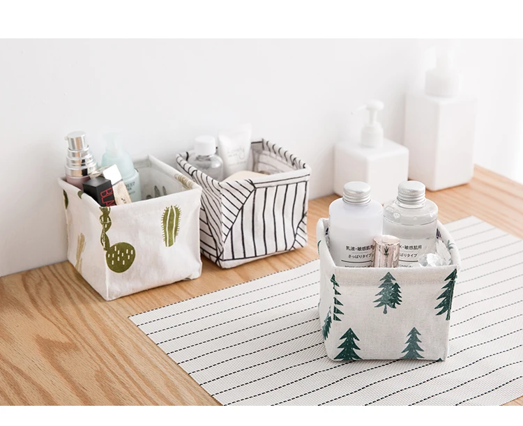 

Desk Dressing Table Cotton And Linen Storage Box Stationery Storage Basket Cosmetics Sundry Things Sorting Box, As picture