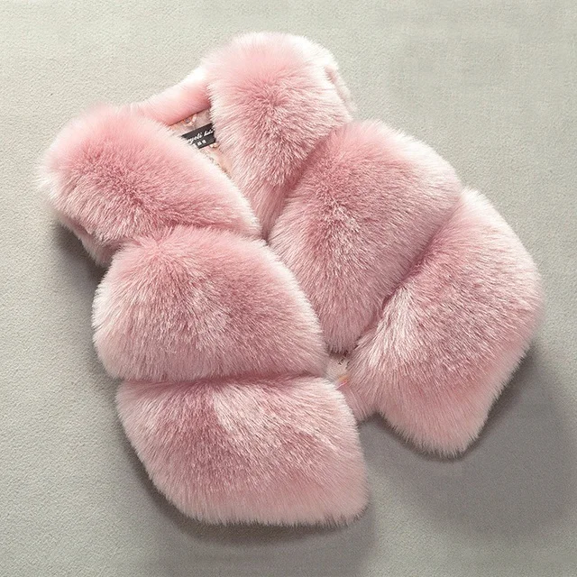 

High Quality Custom Kids Clothes Girls Children Coats Light Pink Gilet Faux Fox Fur Coat, Black;pink;grey;red;white;plum;peach color