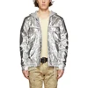 Silver Hot Selling Hooded with Drawstring Padded Men Fashionable Winter Wearing Metallic Jacket