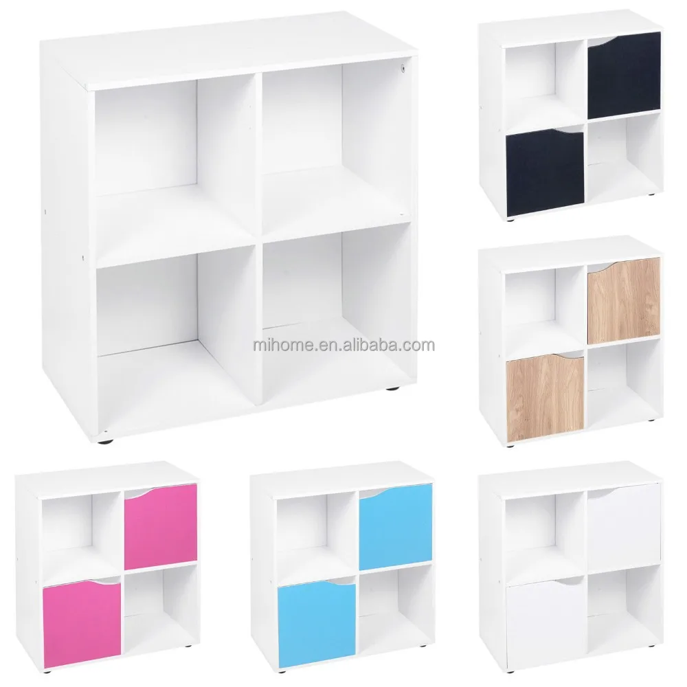 White Mfc Mdf Cubes Storage Unit 4 Shelves 2 Doors Bookcase For