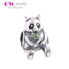 Panda Holding Bamboo Sterling Silver DIY Bracelet Charms With Black Enamel Wholesale Fit All Brands